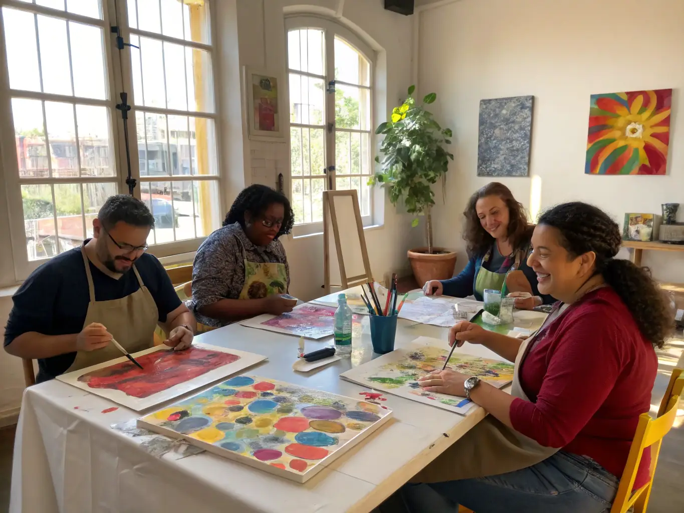 A group of people participating in an art workshop, highlighting ADM ADM's dedication to supporting artistic expression and skill development.