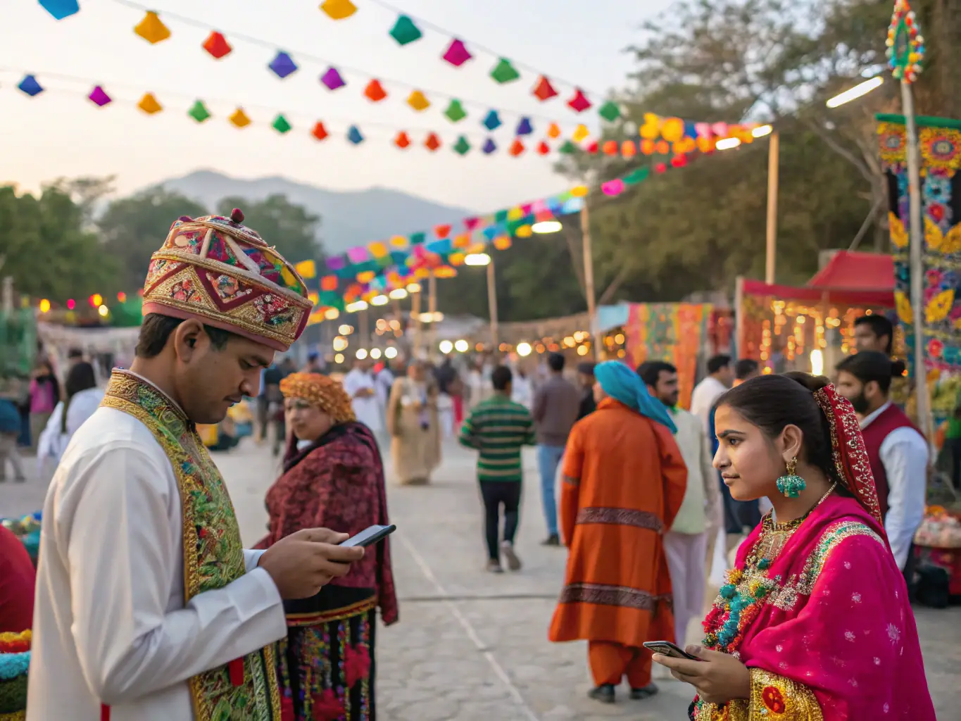 A vibrant image depicting a diverse group of people participating in a cultural festival organized by ADM ADM, showcasing music, dance, and traditional crafts.