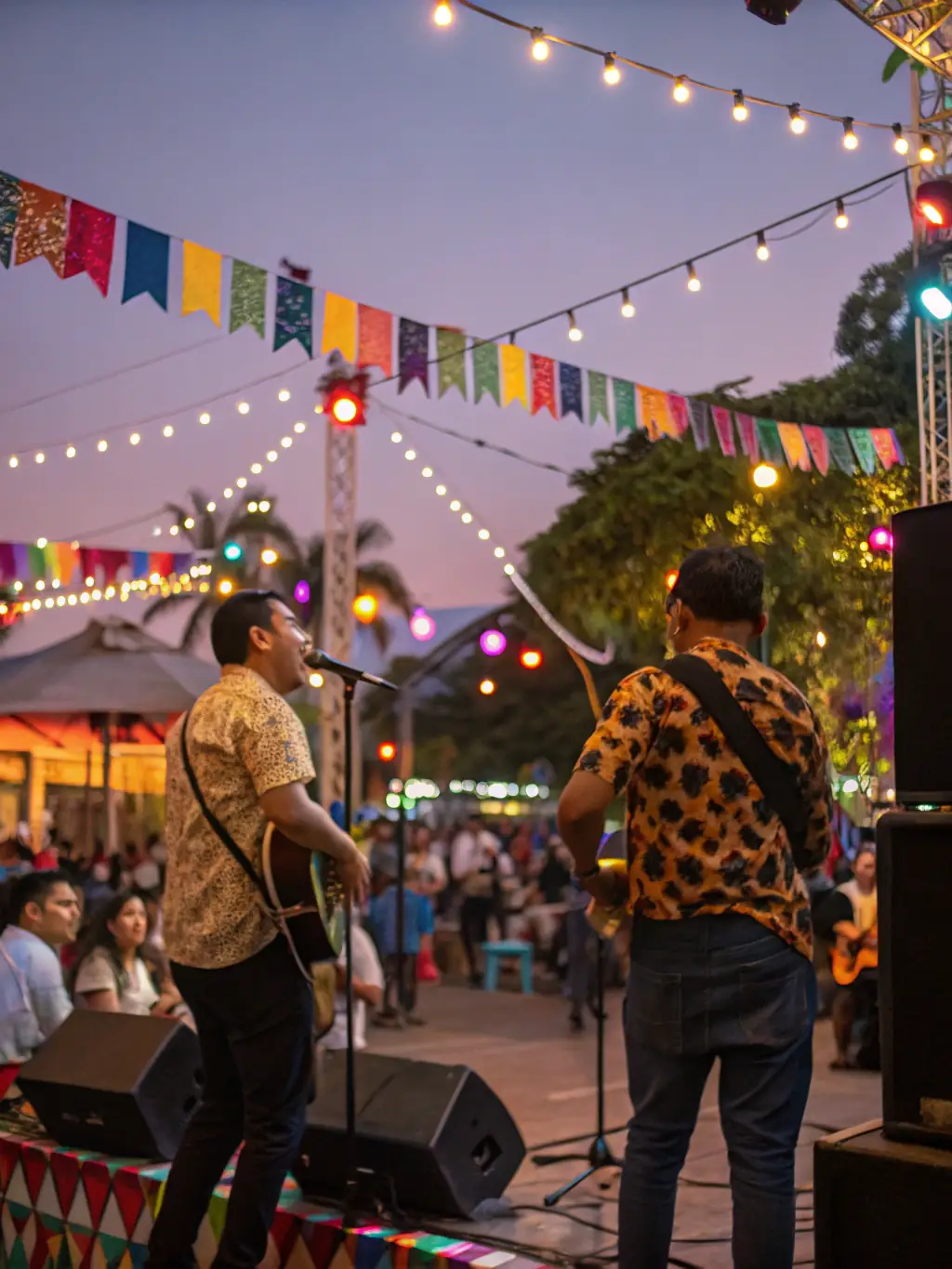 A vibrant photograph capturing a diverse group of people participating in an outdoor music festival organized by ADM ADM, showcasing community engagement and cultural celebration.